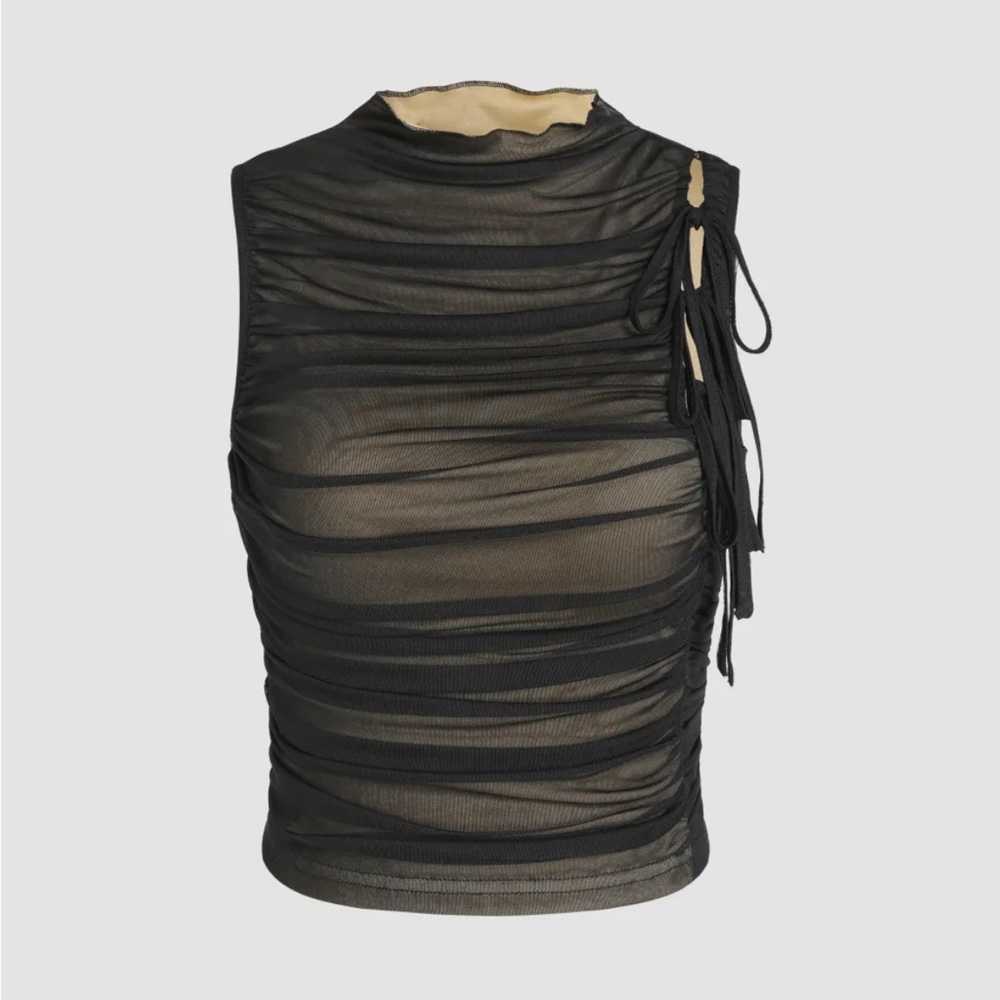 High neck black going out top with ties